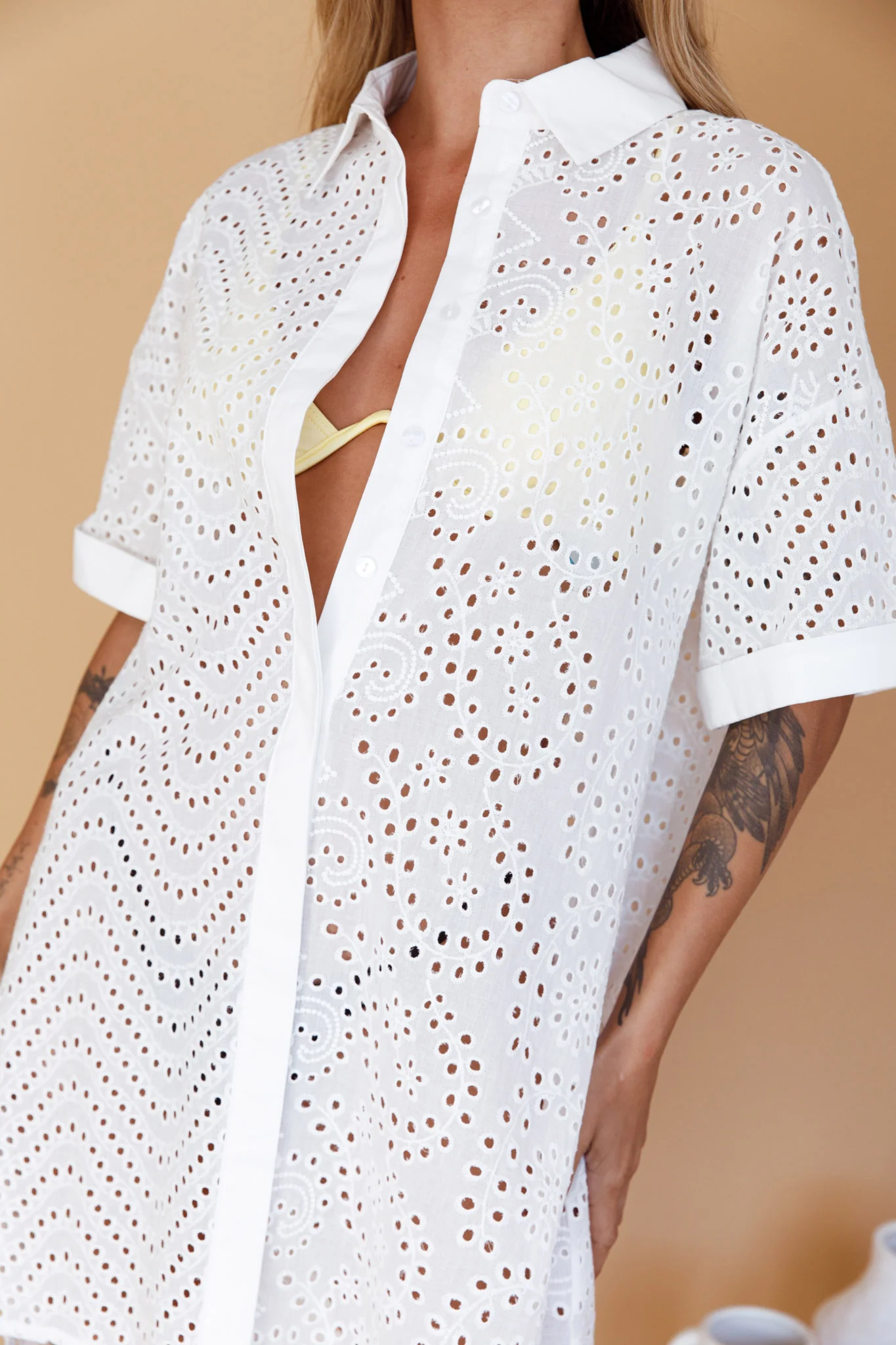 Noosa Eyelet Shirt Dress White - Image 4