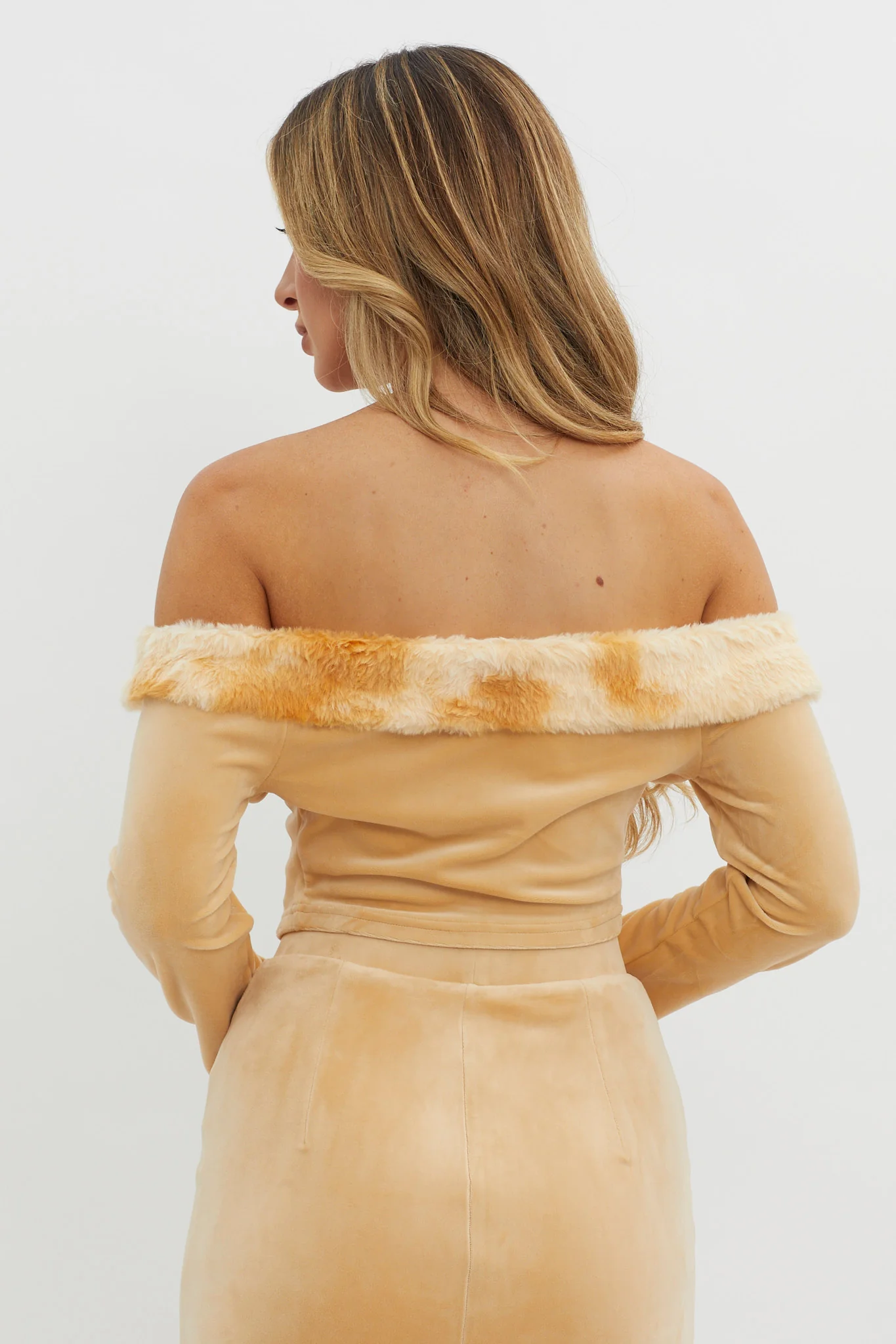 Nordic Lights Fur Trim Top Beige - Image 2
