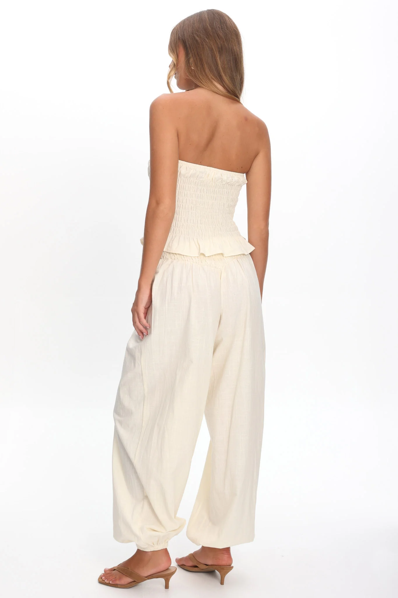 Norina Shirred Strapless Top Cream - Image 3
