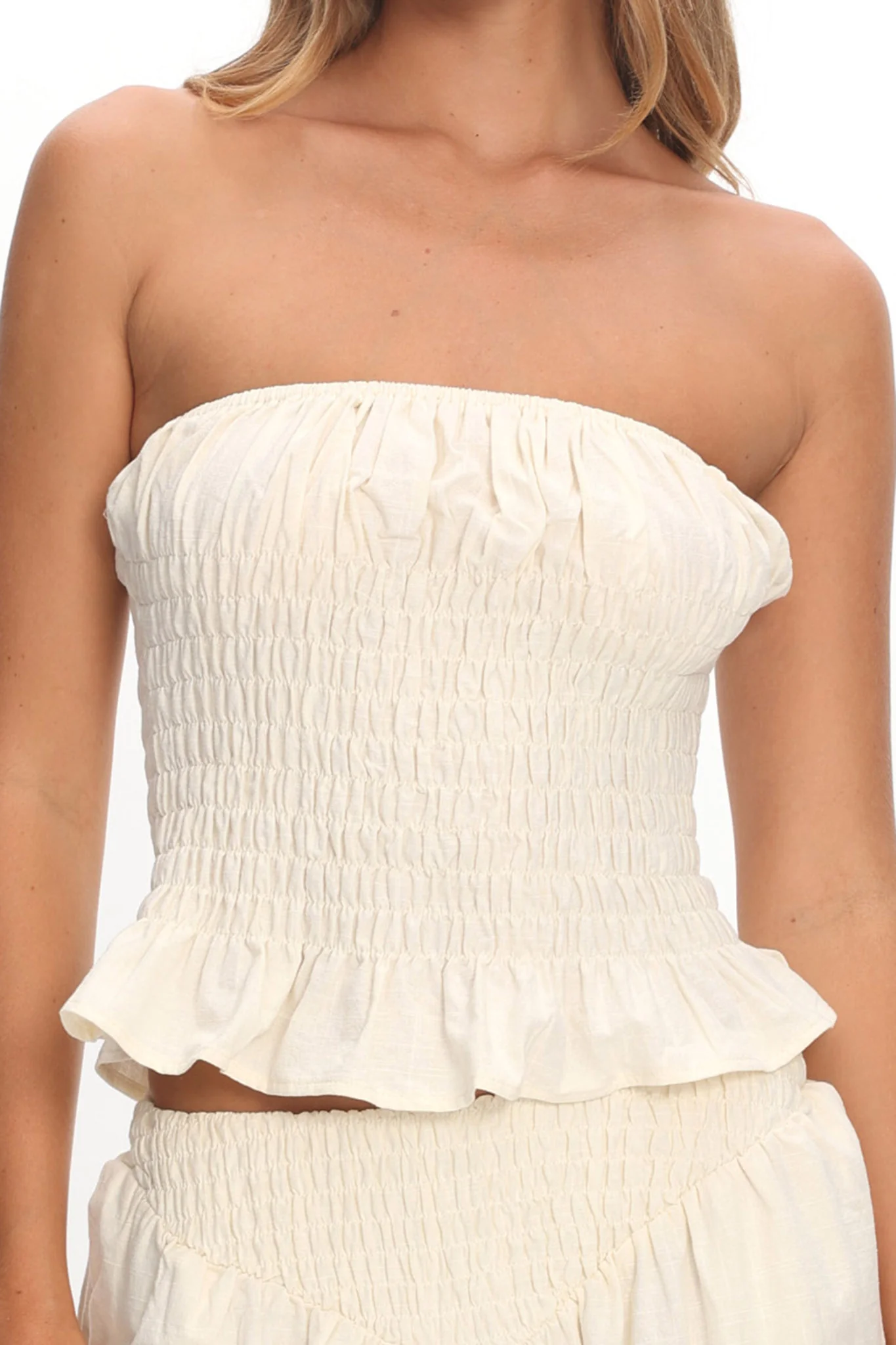 Norina Shirred Strapless Top Cream - Image 4