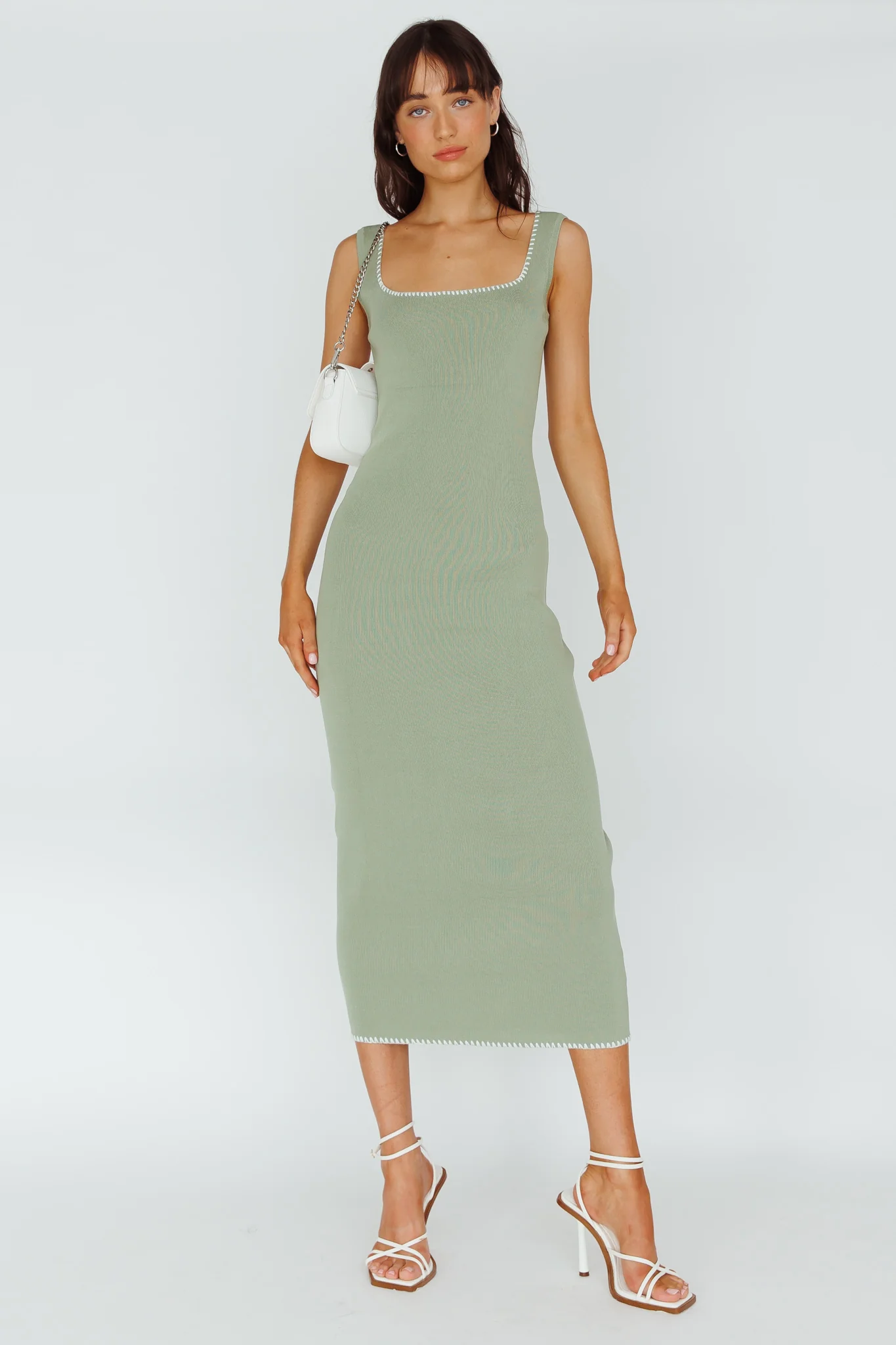 North Shore Blanket Stitch Knit Maxi Dress Sage - Image 5