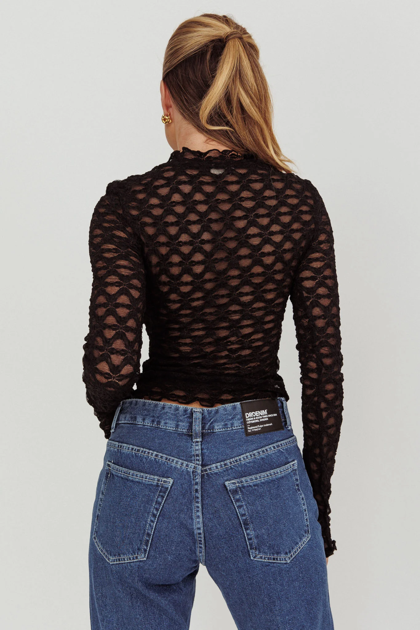 Not Shy Long Sleeve Lace Top Black - Image 2