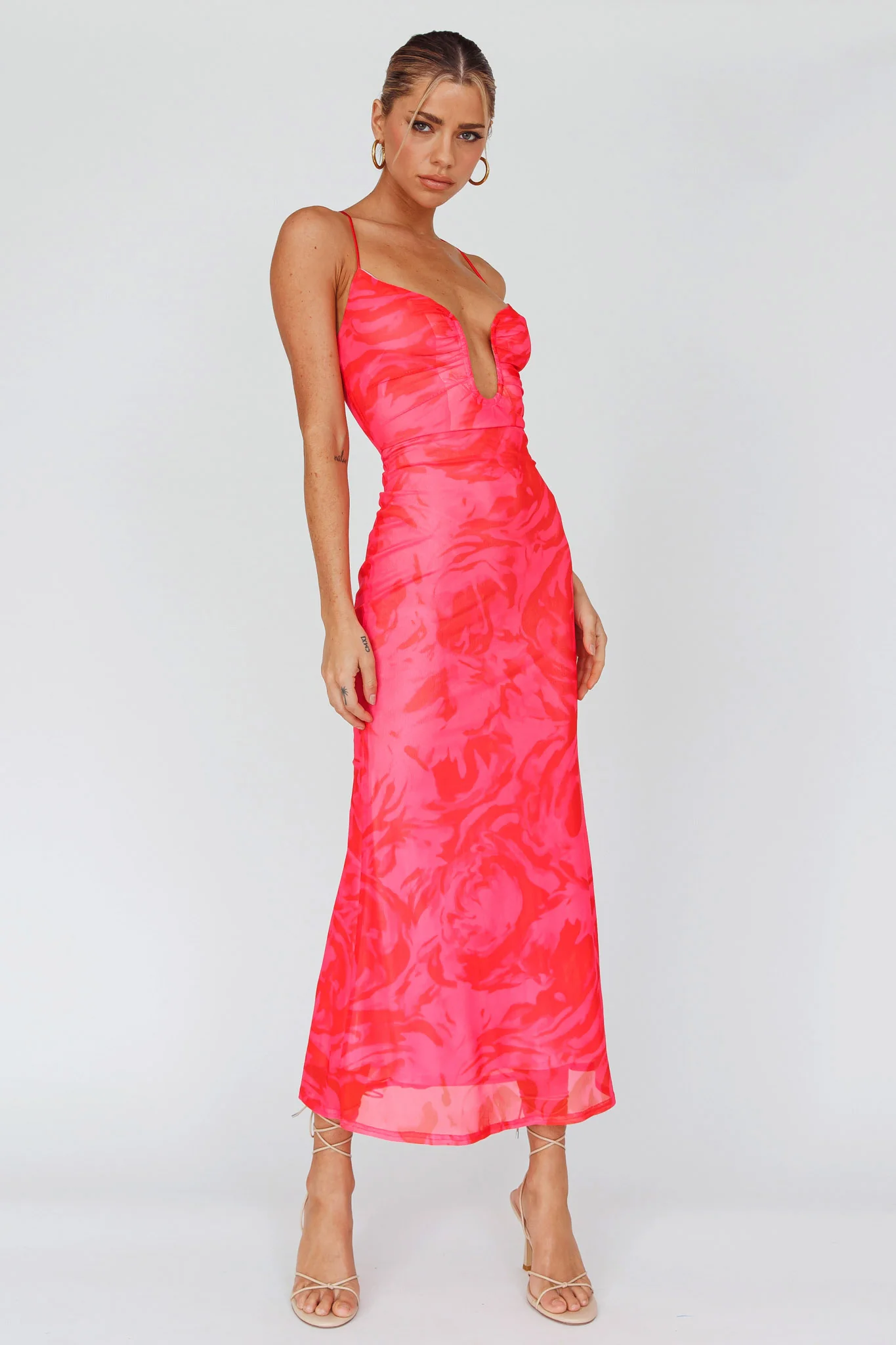 Nouveau U-Neckline Midi Dress Marbled Pink - Image 5