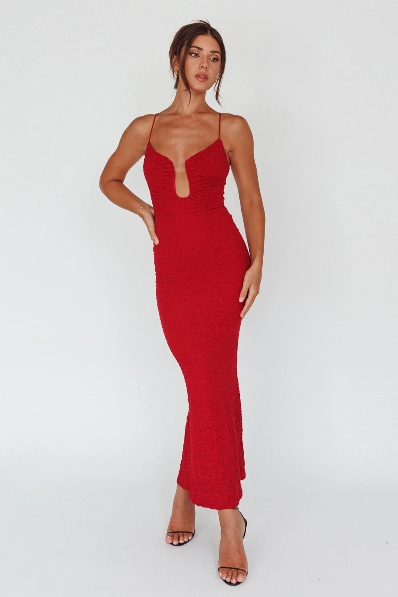 Nouveau U-Neckline Midi Dress Wine - Image 3