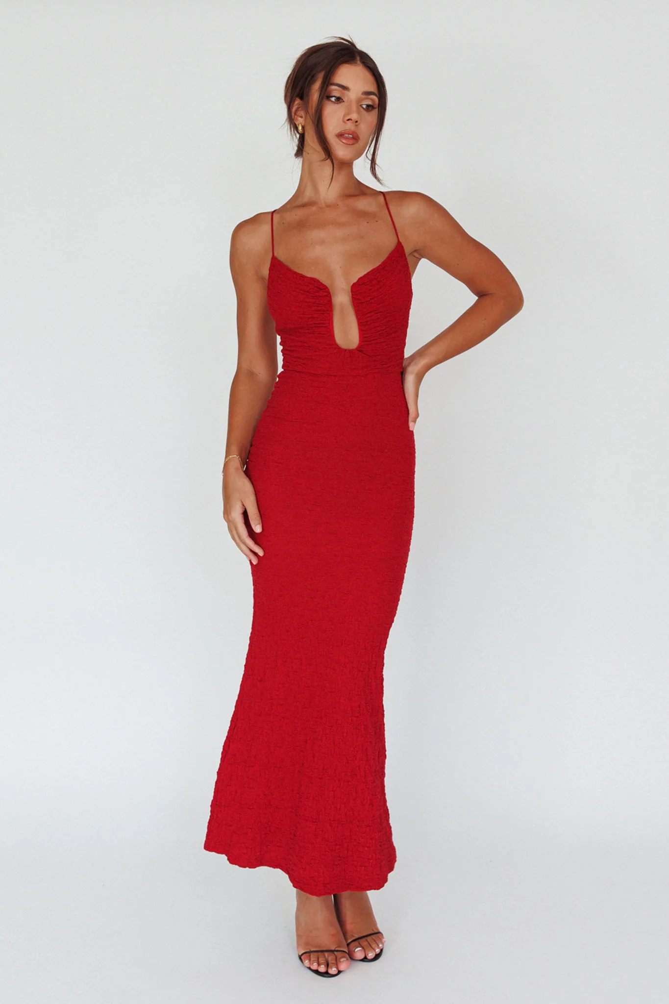 Nouveau U-Neckline Midi Dress Wine - Image 6