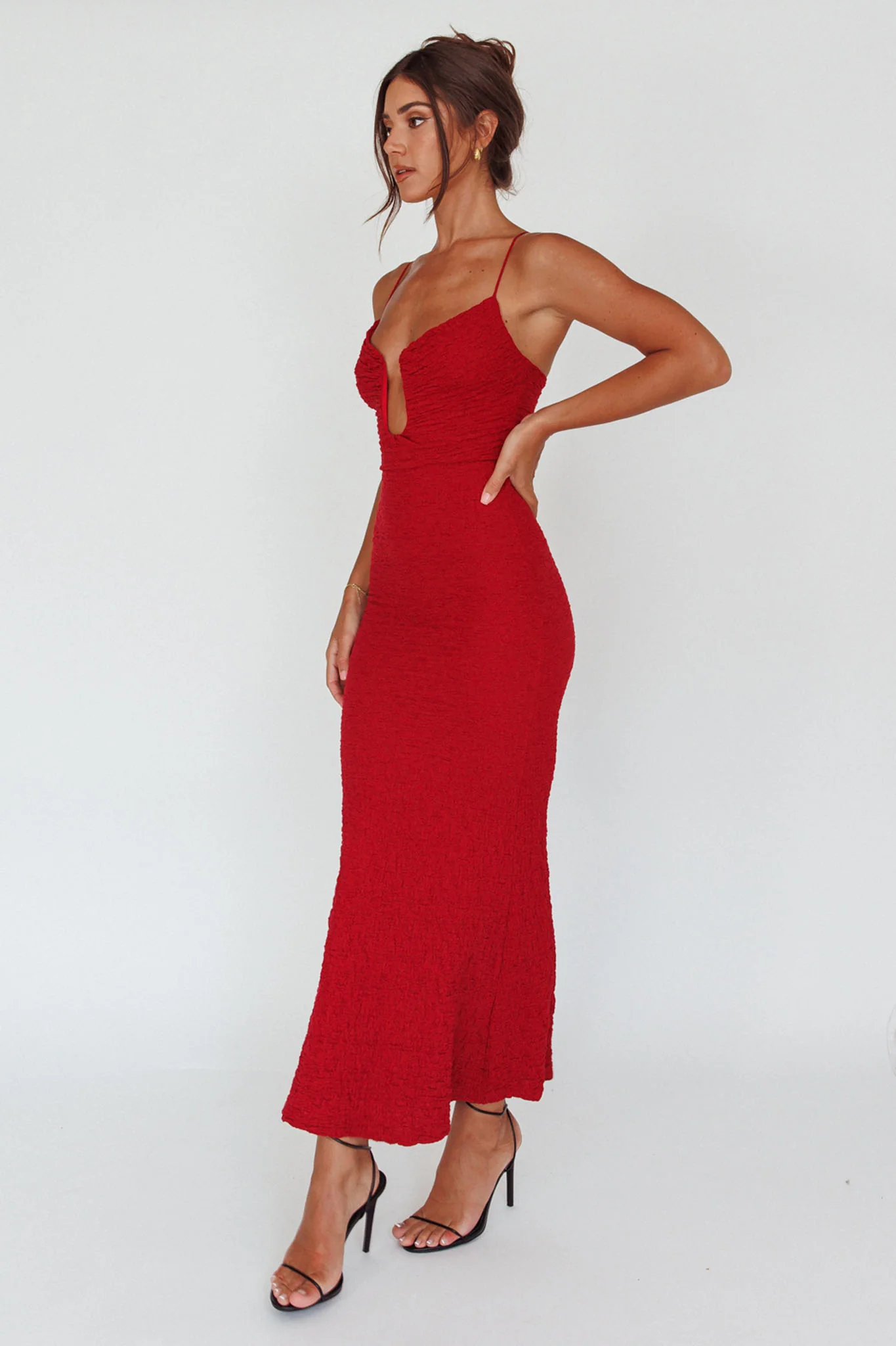 Nouveau U-Neckline Midi Dress Wine - Image 8
