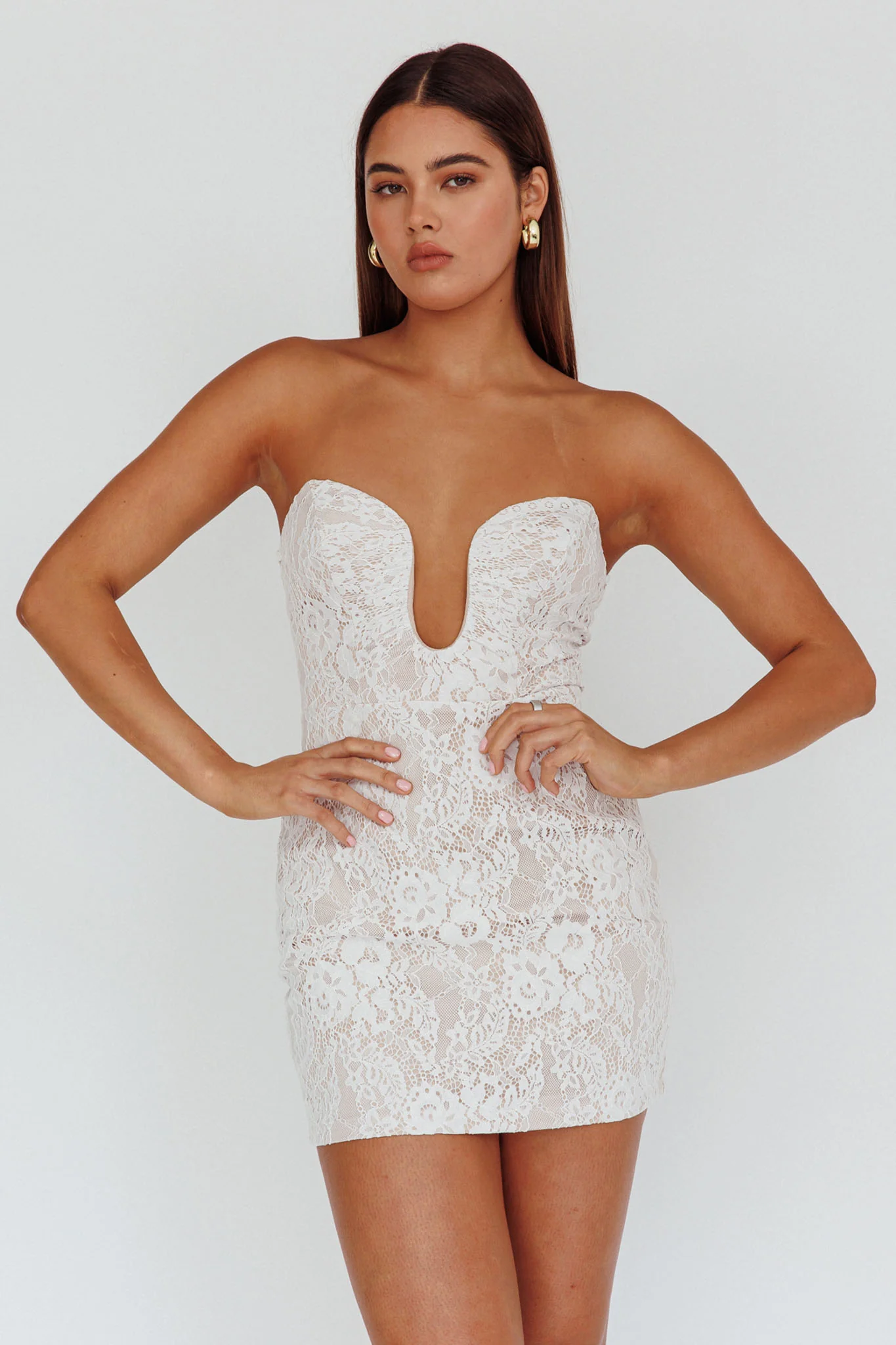 Nouveau U-Neckline Mini Dress Lace White - Image 5