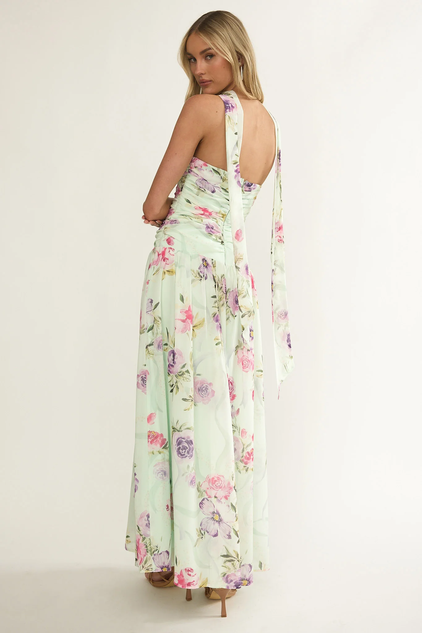 Novarra Twist Bust Strapless Maxi Dress Floral Mint - Image 3