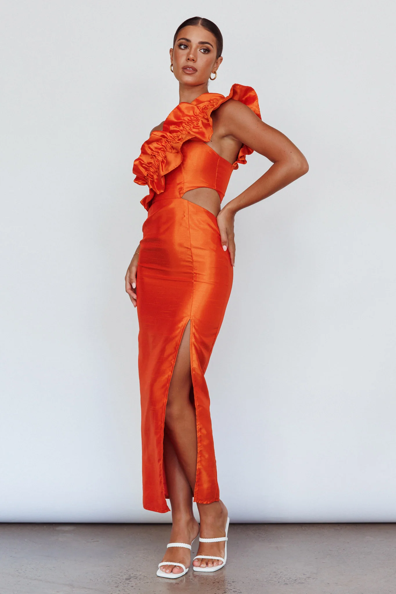NY Moment Wide Ruffle Shoulder Dress Orange - Image 6