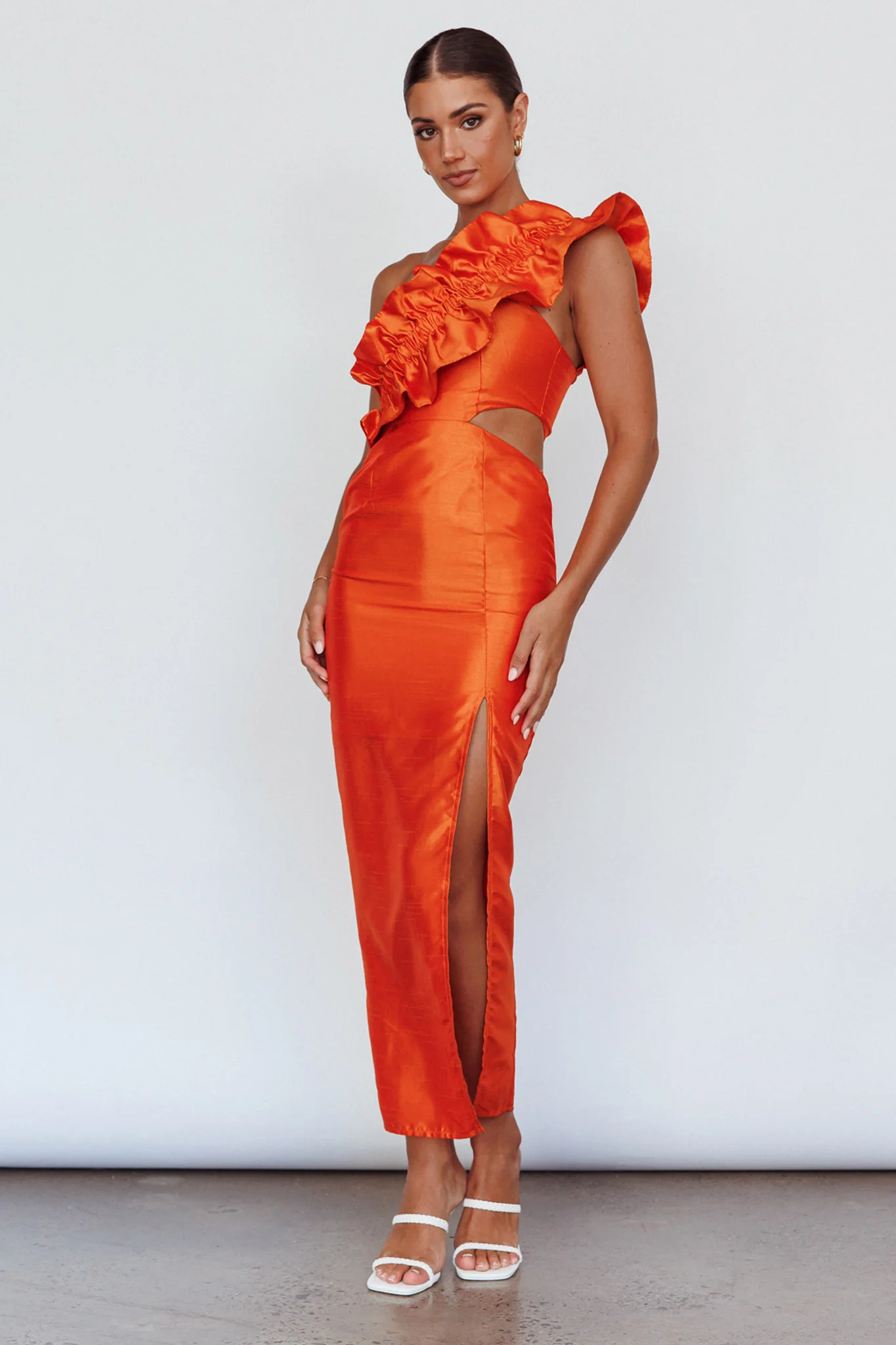 NY Moment Wide Ruffle Shoulder Dress Orange - Image 8