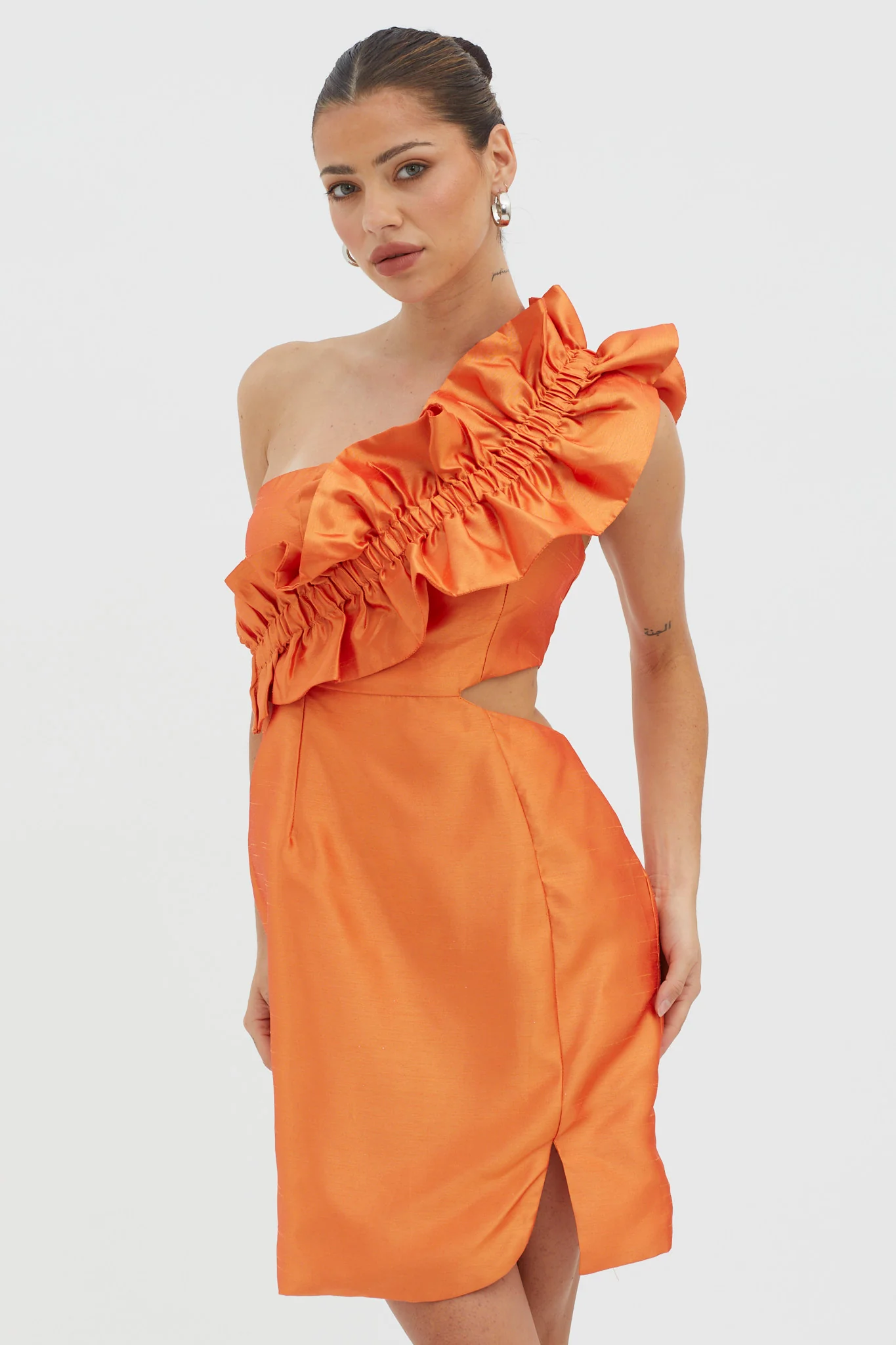 NY Moment Wide Ruffle Shoulder Mini Dress Orange - Image 5