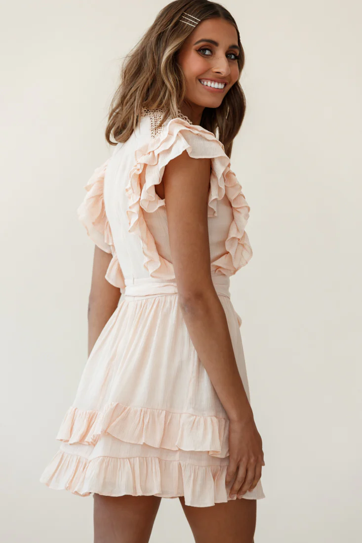 Oakland High Neck Ruffle Detail Dress Beige - Image 2