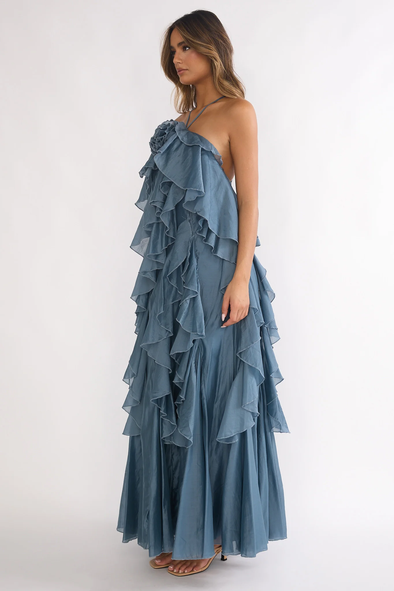 Oceara Ruffle Trim Spaghetti Strap Maxi Dress Slate Blue - Image 6