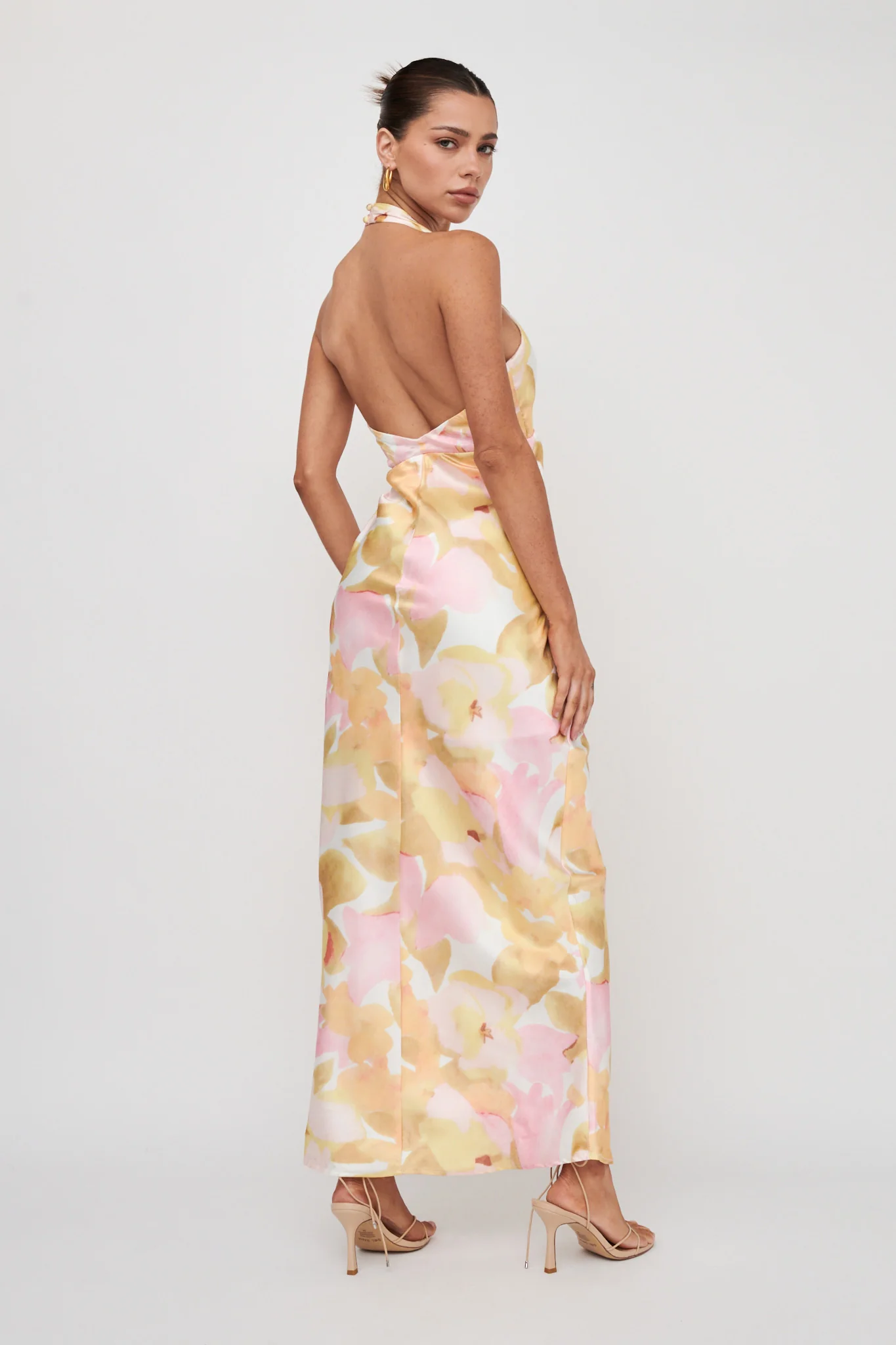 Of Your Dreams Plunging Halter Dress Floral Pink - Image 2