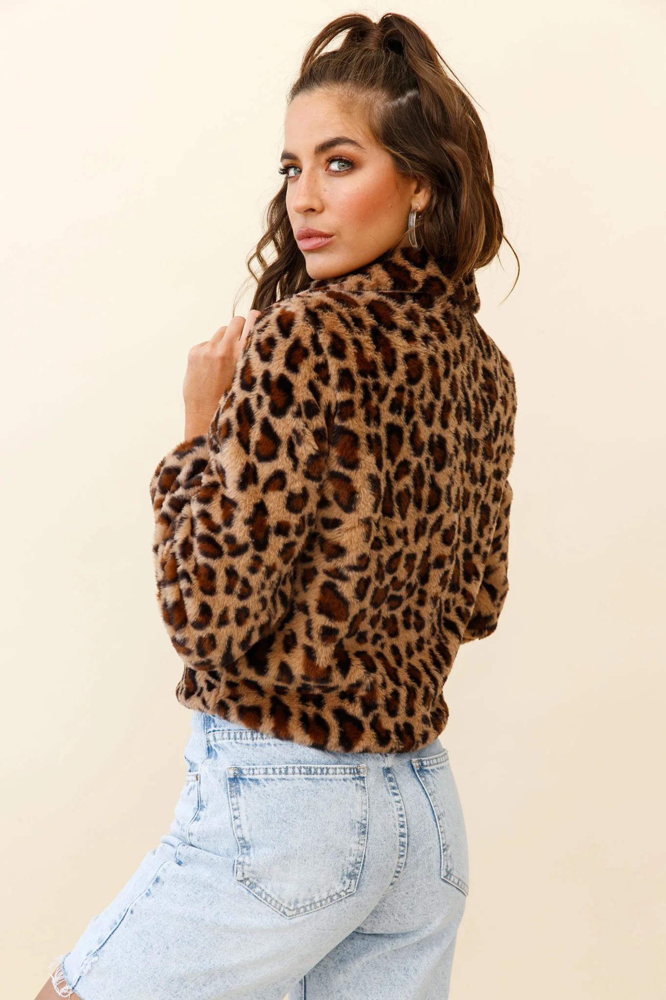 Ohio Faux Fur Leopard Print Jacket Brown - Image 3