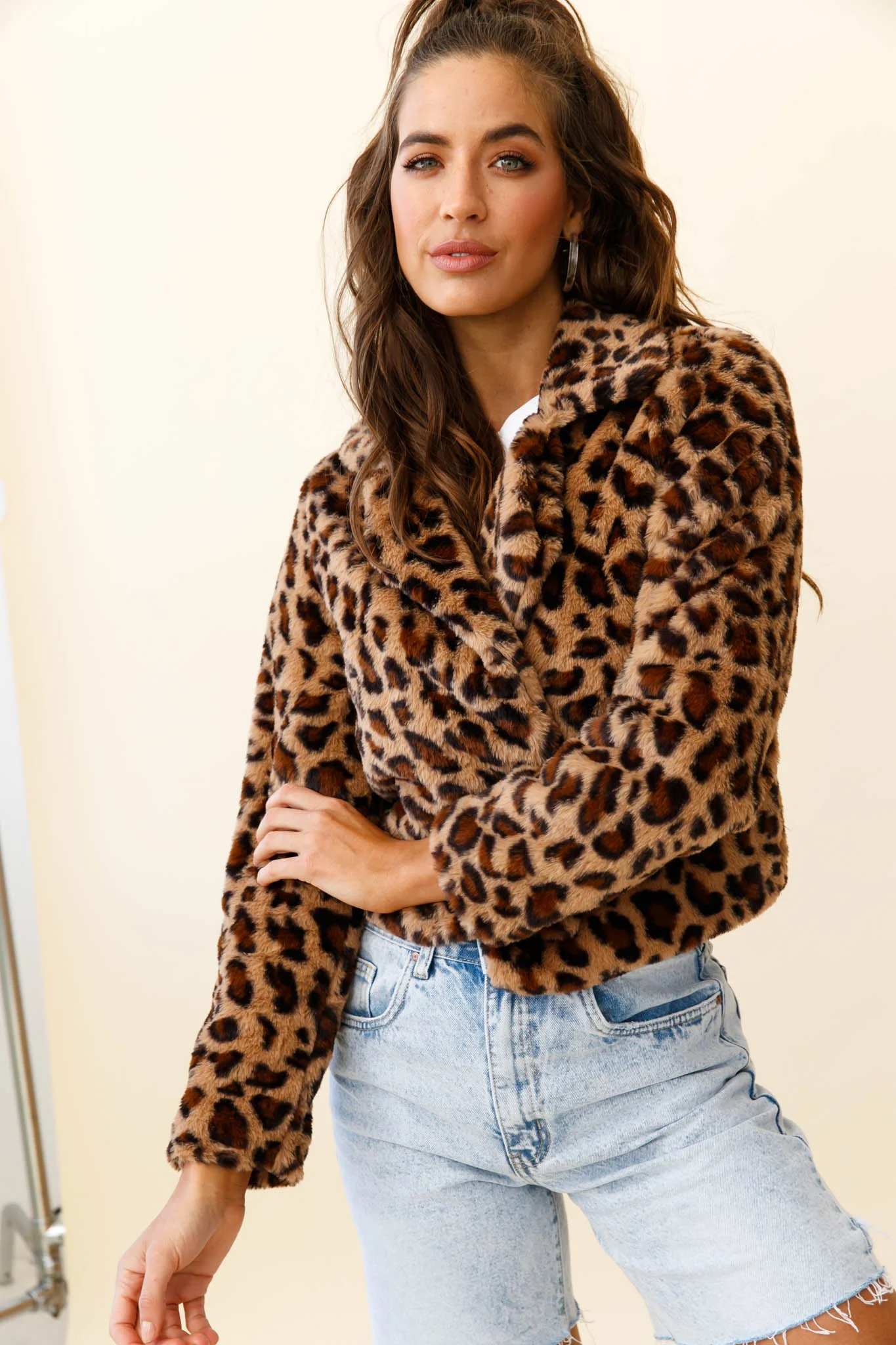 Ohio Faux Fur Leopard Print Jacket Brown - Image 7