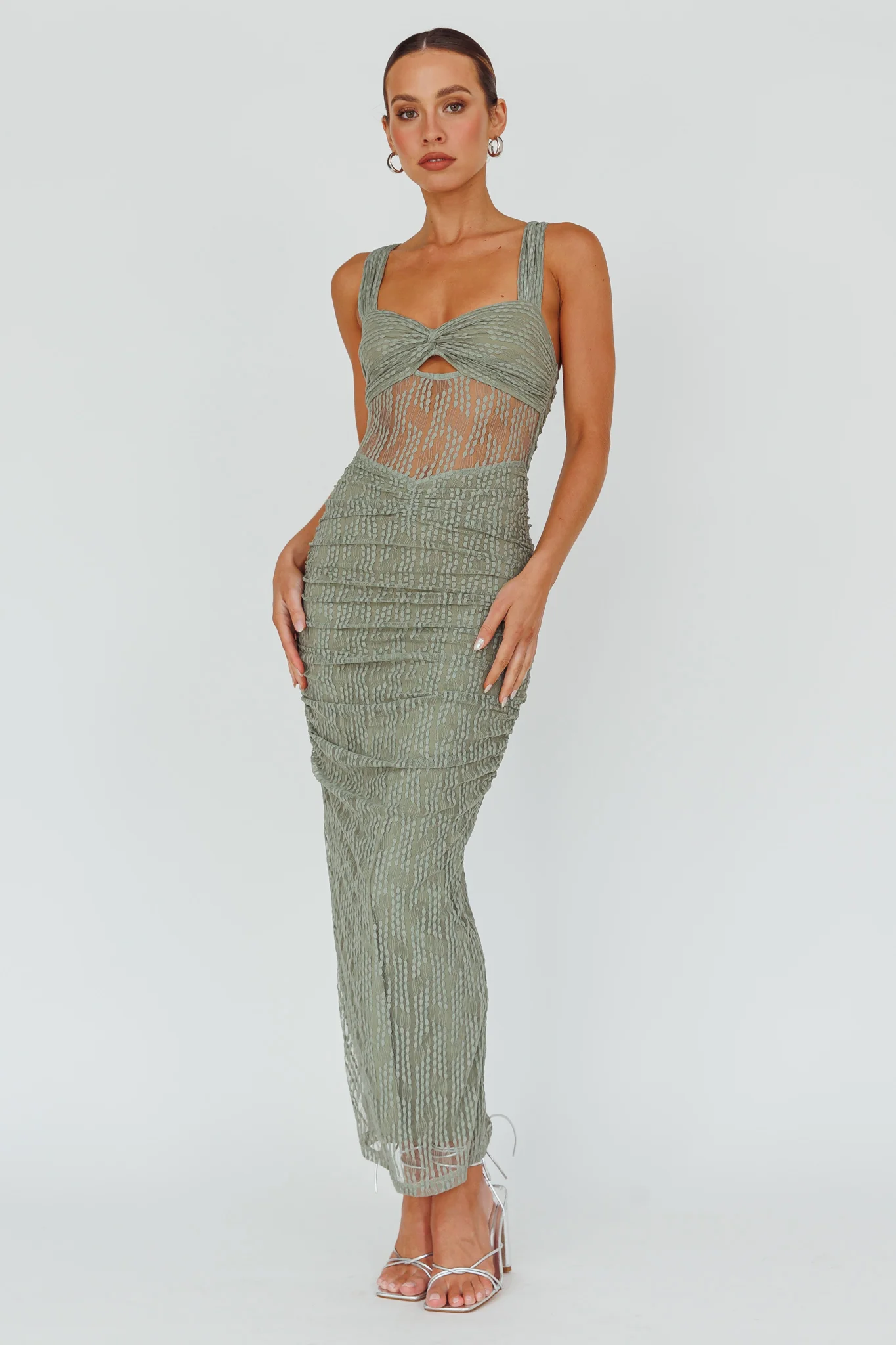 Oliana Embroidered Mesh Midi Dress Fern - Image 3