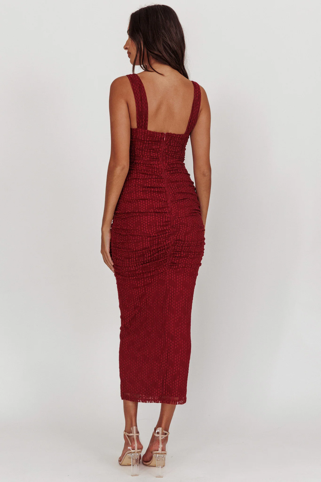 Oliana Lace Midi Dress Burgundy - Image 2