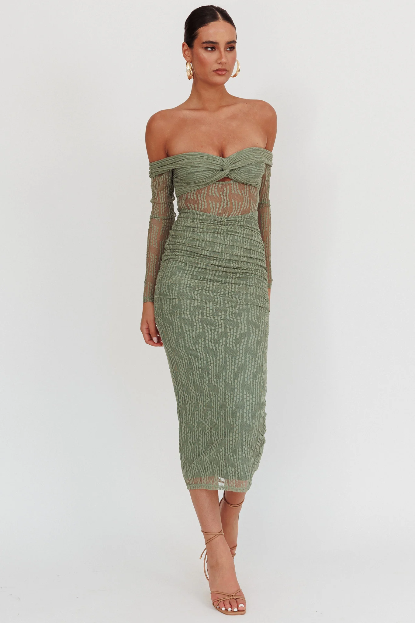 Oliana Off-Shoulder Mesh Maxi Dress Fern - Image 3
