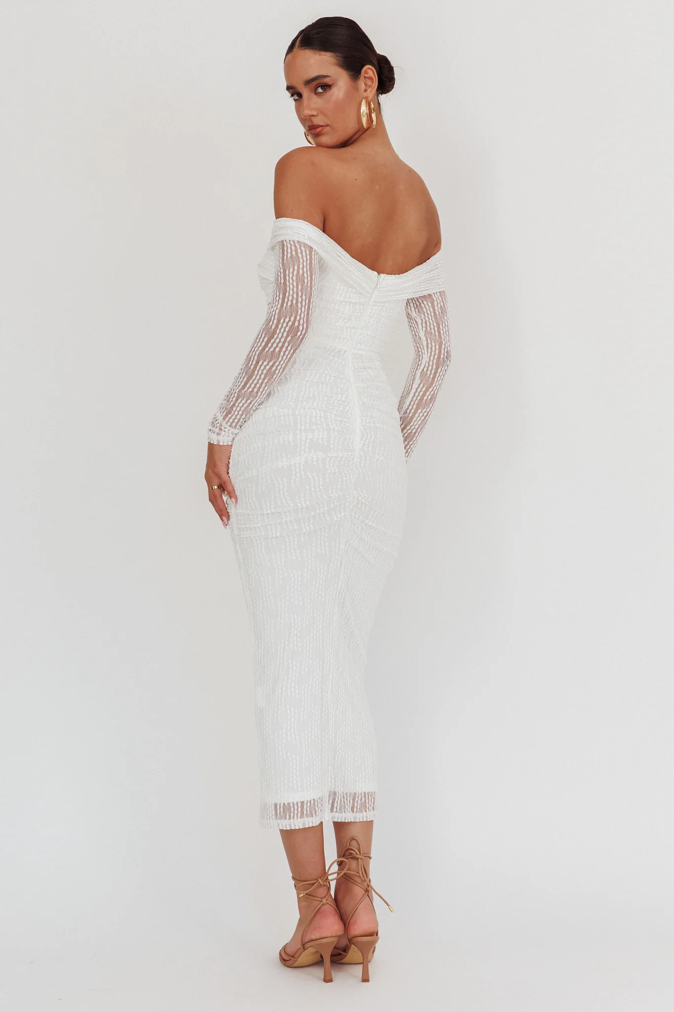 Oliana Off-Shoulder Mesh Maxi Dress White - Image 2