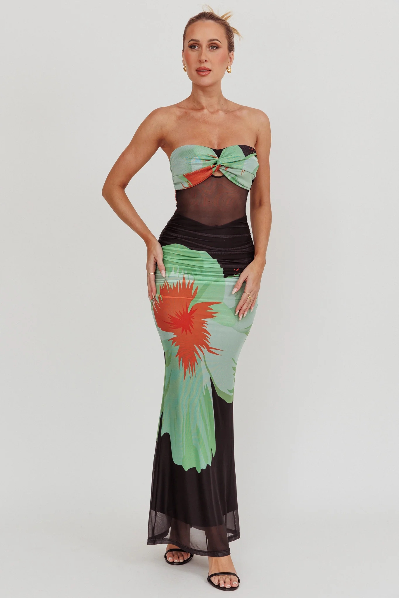 Oliana Sheer Waist Floral Maxi Dress Black - Image 5