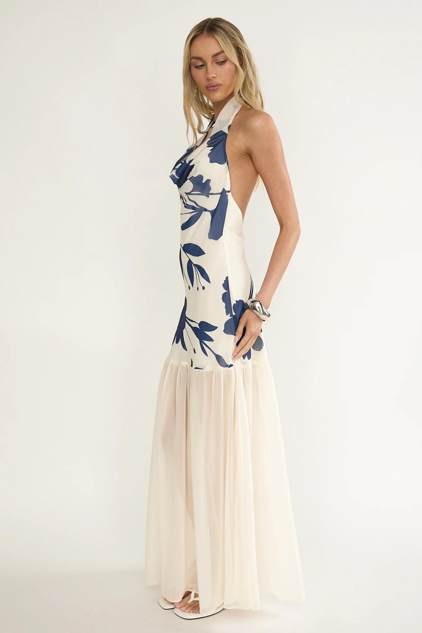 Omaria Cowl Halter Maxi Dress Floral Beige - Image 6