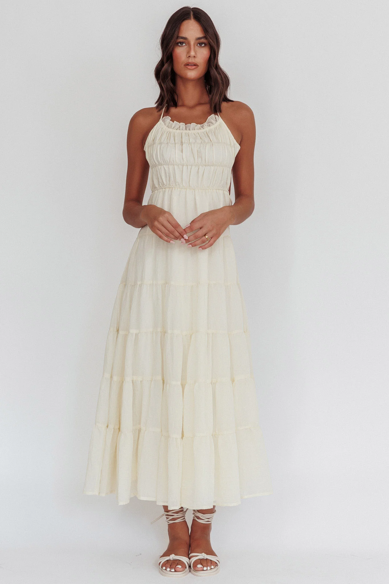 On A High Open Back Maxi Dress Ivory - Image 3