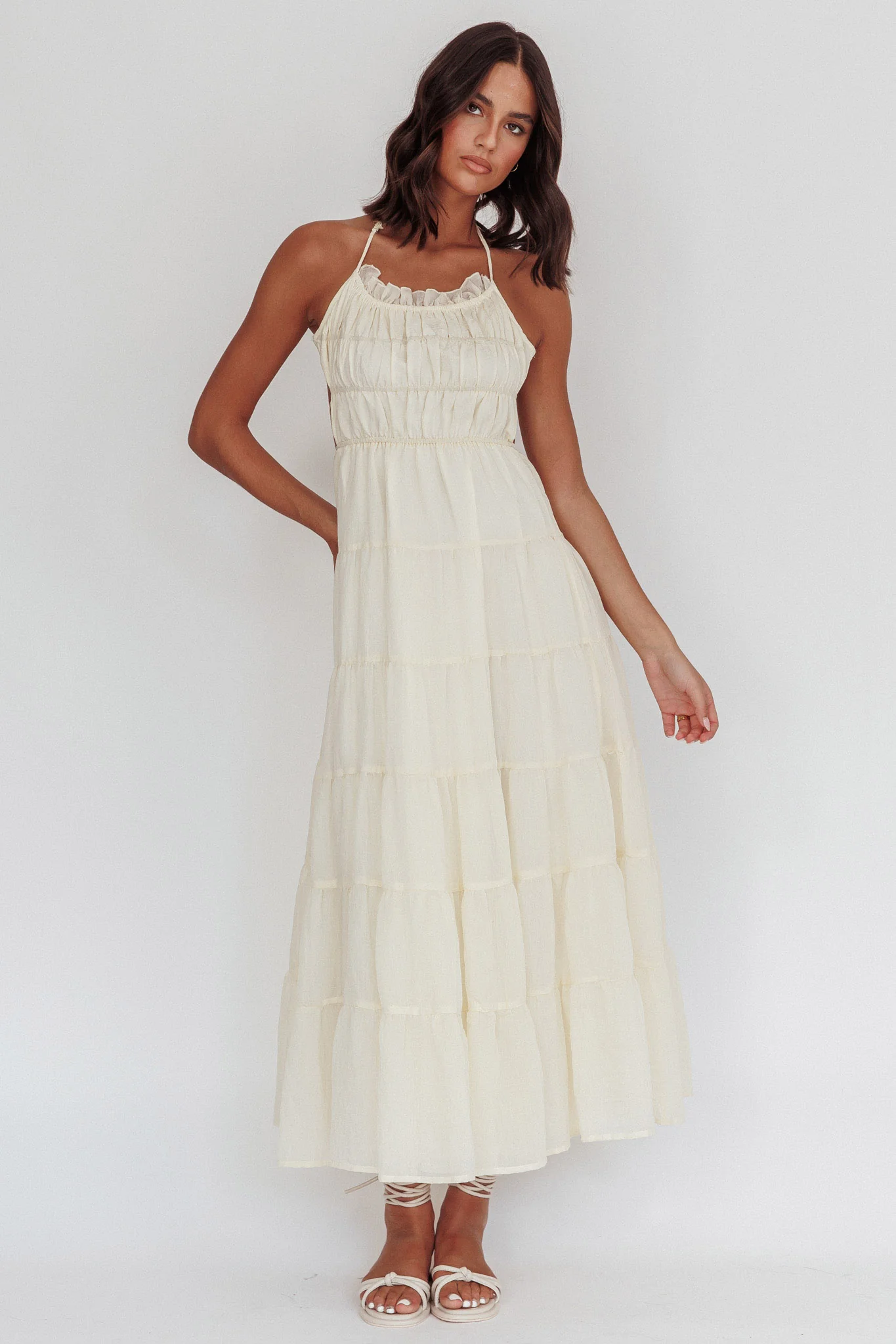 On A High Open Back Maxi Dress Ivory - Image 5