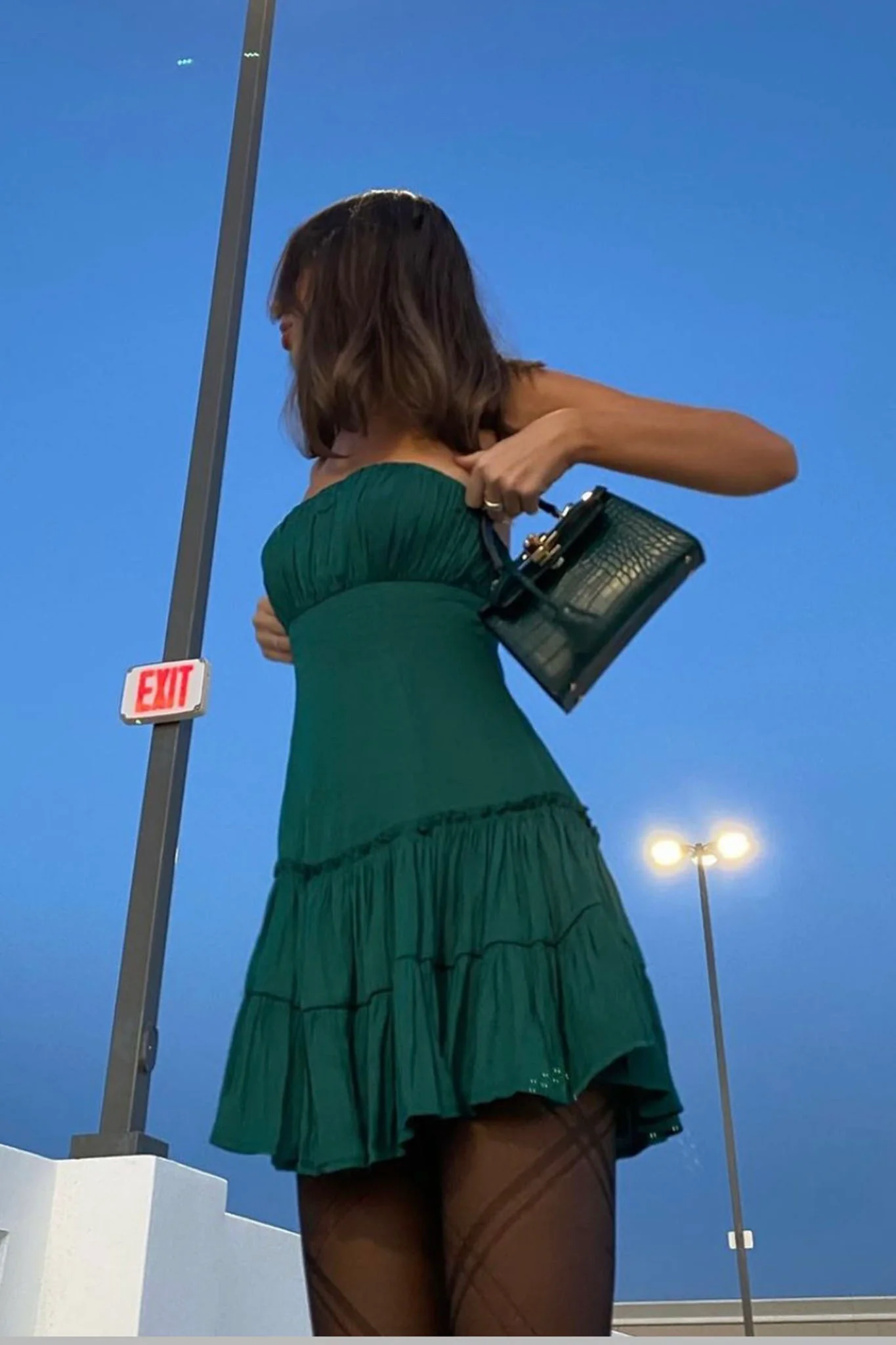 On A Whim Strapless Dropped Waist Dress Forest Green - Image 12