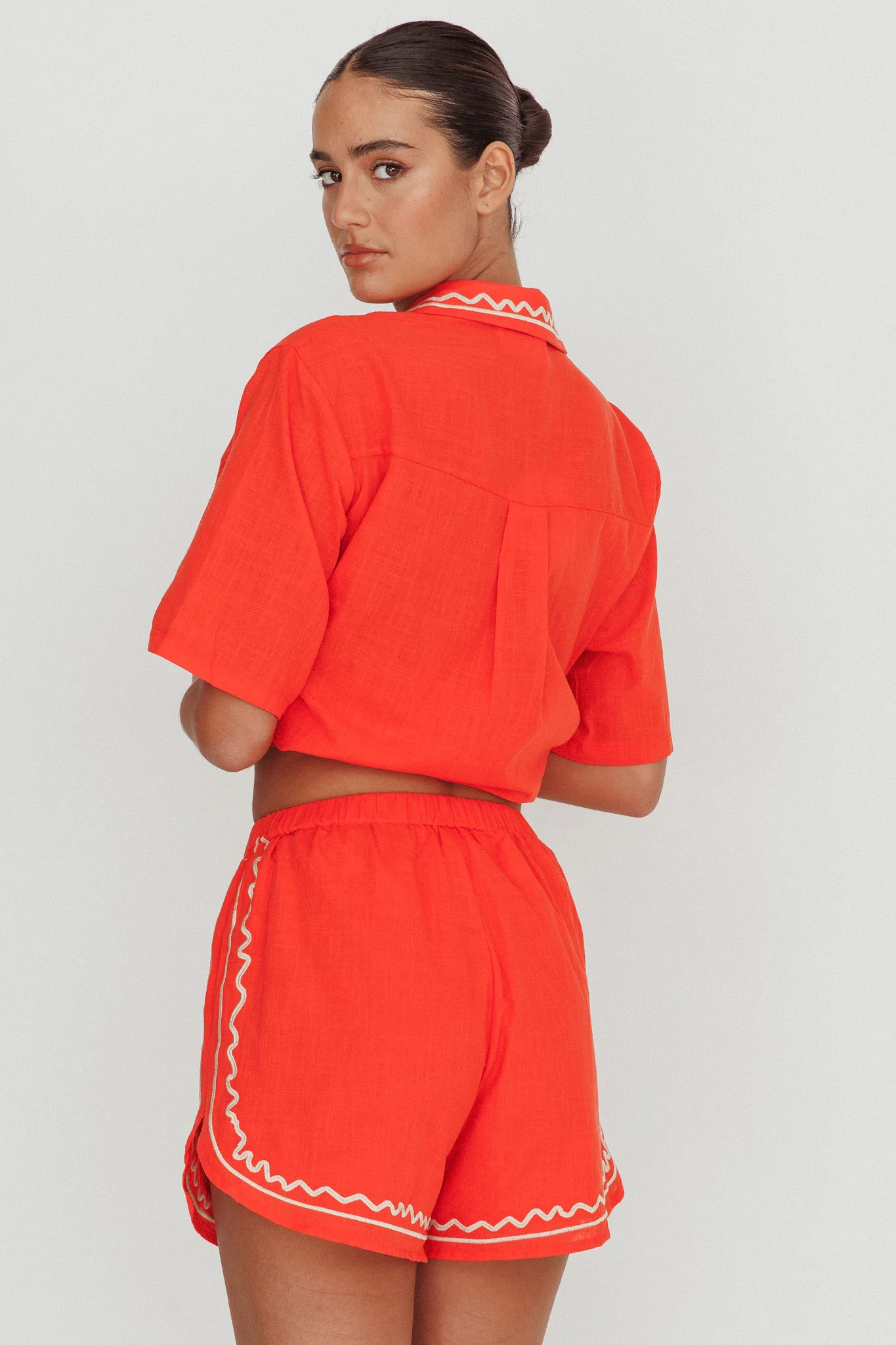 On Vacay Elastic Waist Embroidered Shorts Orange - Image 3