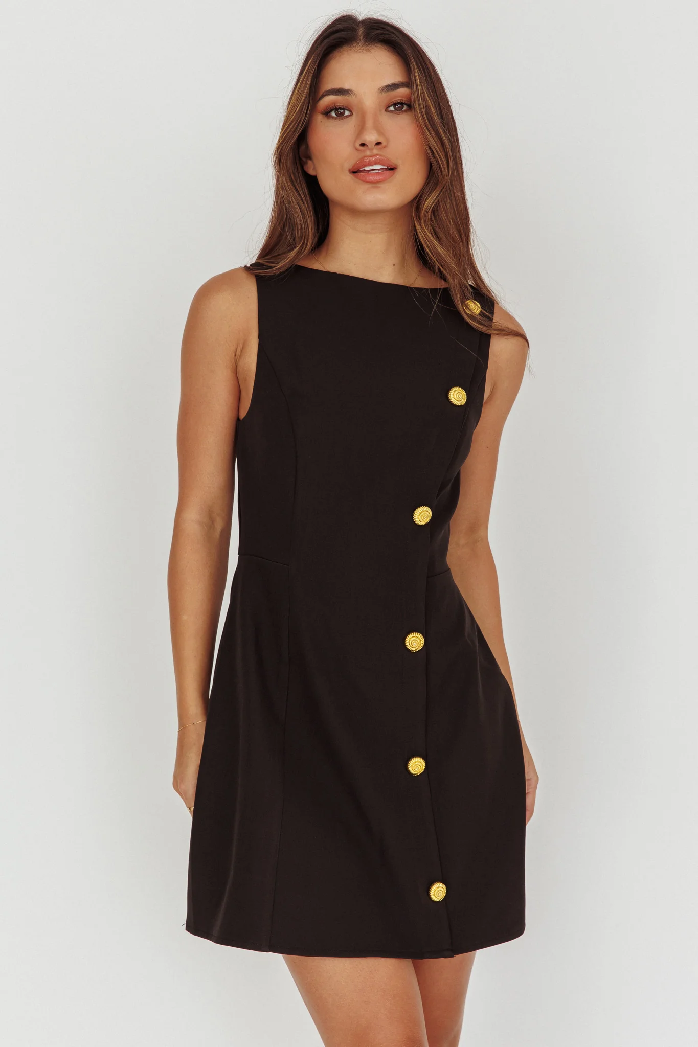 Opulent Button Front Mini Dress Black - Image 5