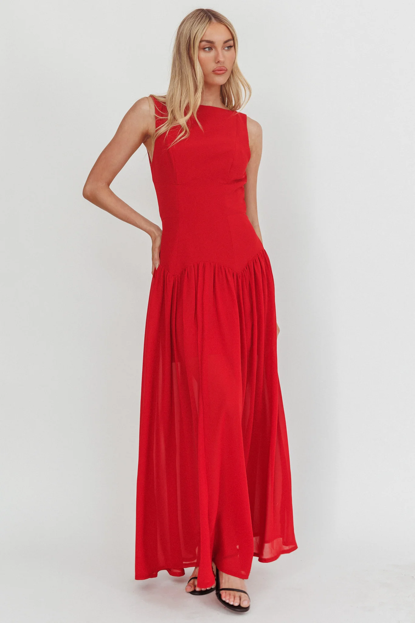 Opulent Low Back Maxi Dress Red - Image 4