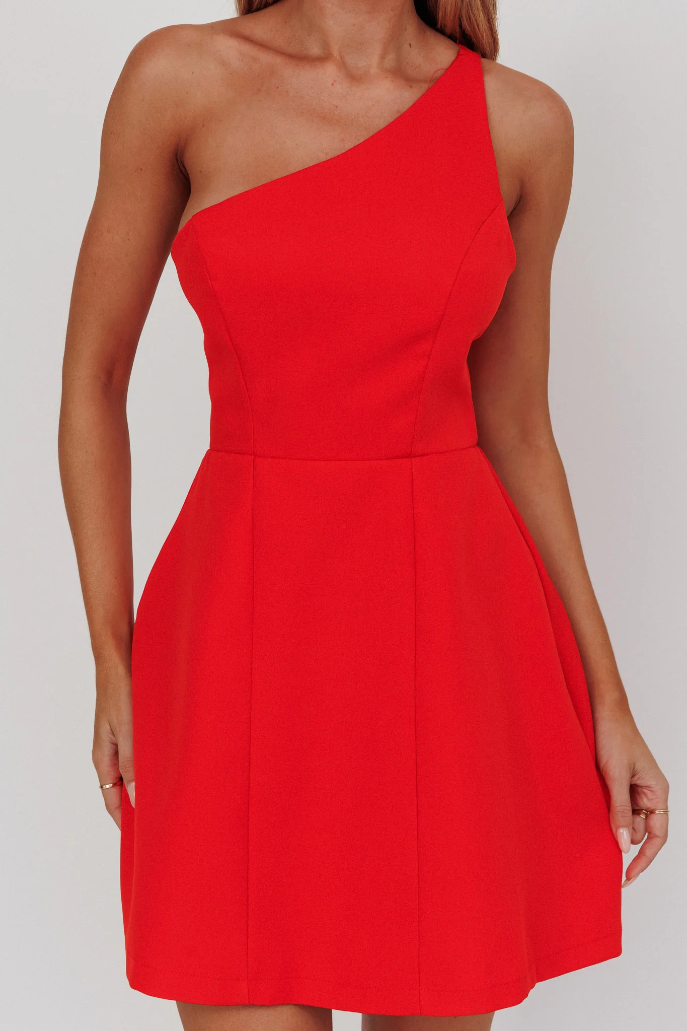 Opulent One-Shoulder Mini Dress Red - Image 3