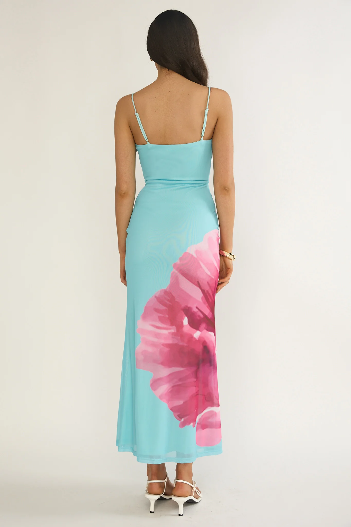 Orabella Waterdrop Wire Bust Maxi Dress Floral Aqua - Image 2