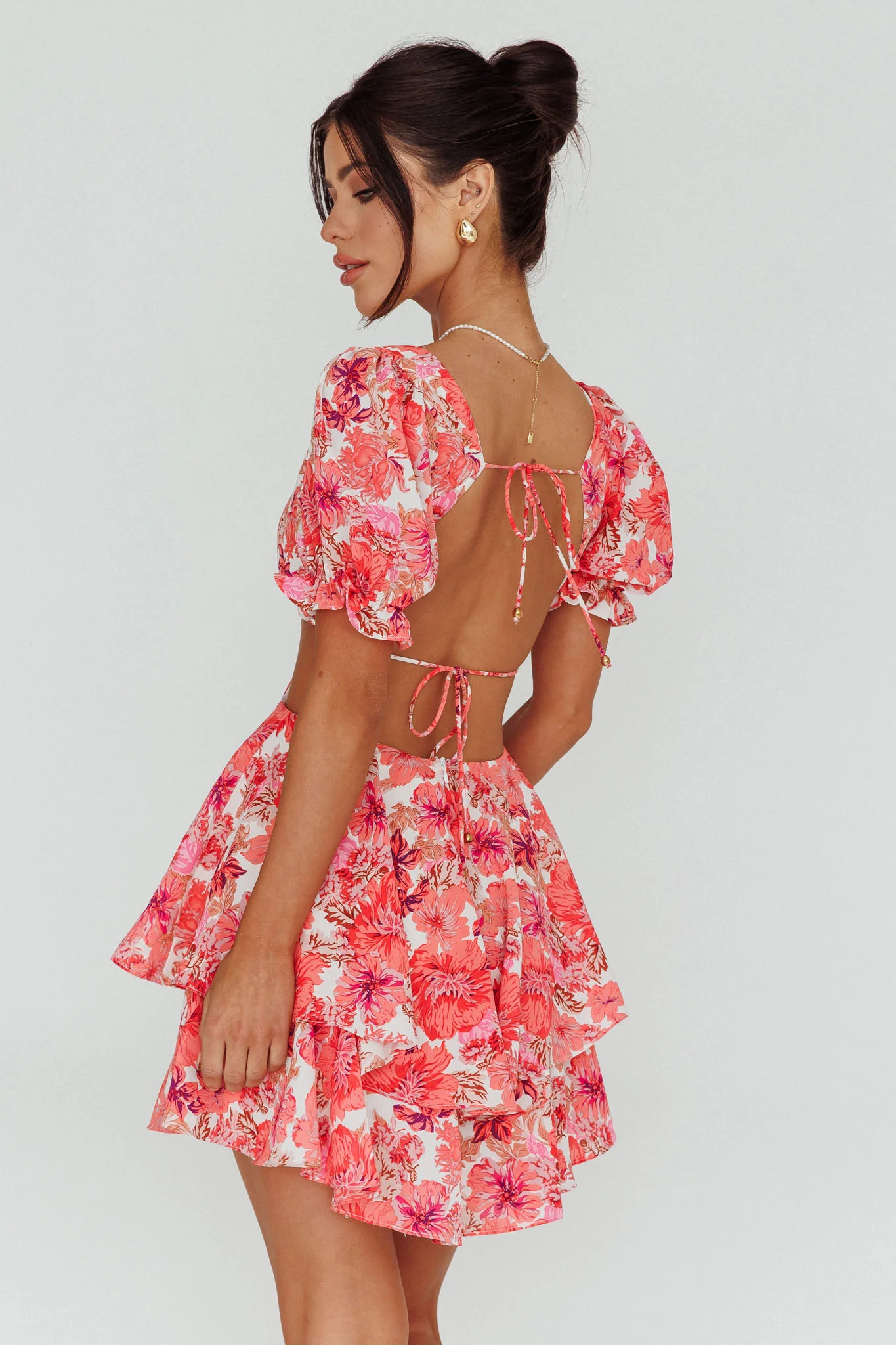 Orianthi Cut-Out Waist Mini Dress Floral Pink - Image 2