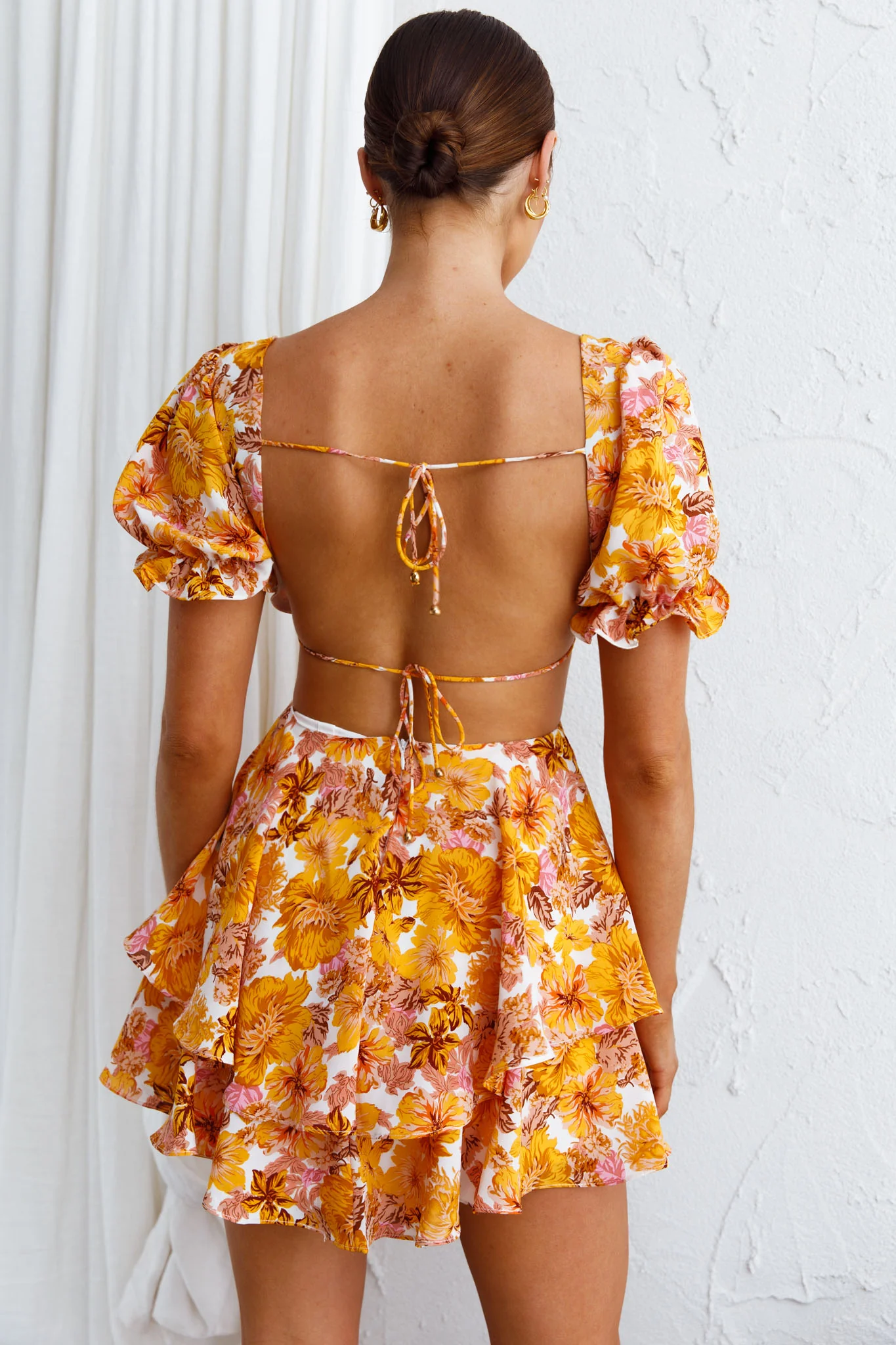 Orianthi Cut-Out Waist Mini Dress Floral Yellow - Image 7