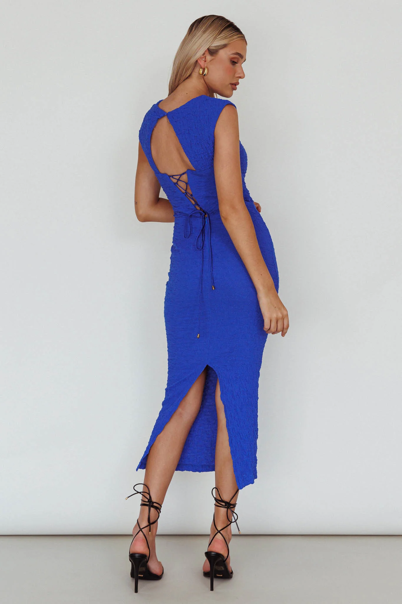 Osaka Lace-Up Back Midi Dress Cobalt - Image 2