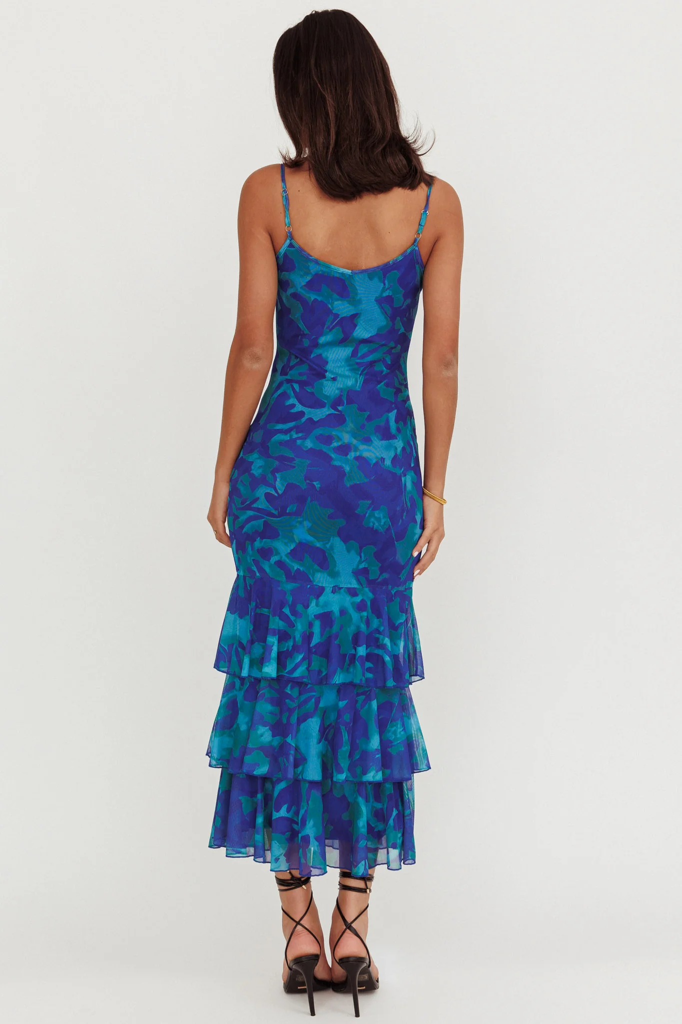 Oskar Tiered Ruffle Hem Mermaid Maxi Dress Abstract Blue - Image 3