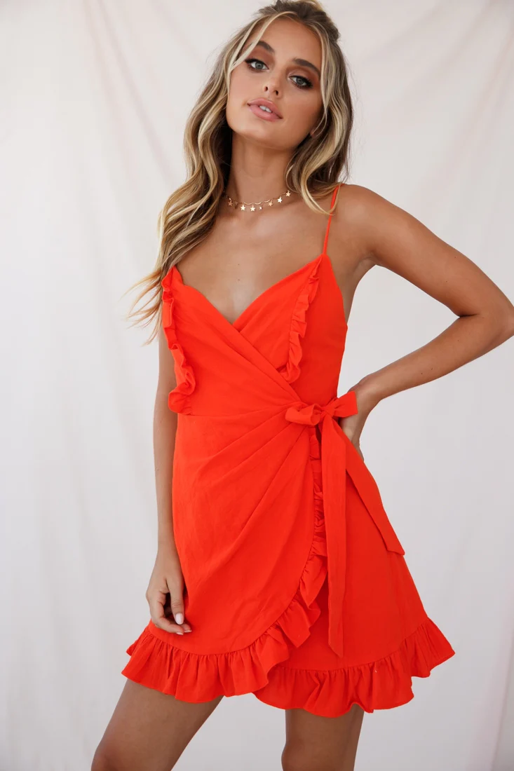 Oui Oui Wrap Ruffle Dress Tangerine - Image 2