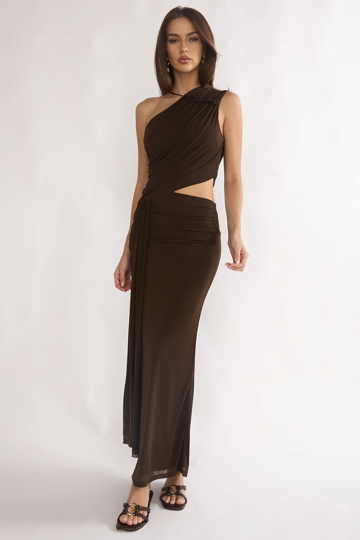 Out Loud Cut-Out Drape Maxi Dress Chocolate - Image 4