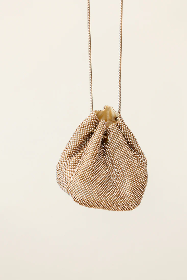Own The Night Diamante Mesh Bag Gold