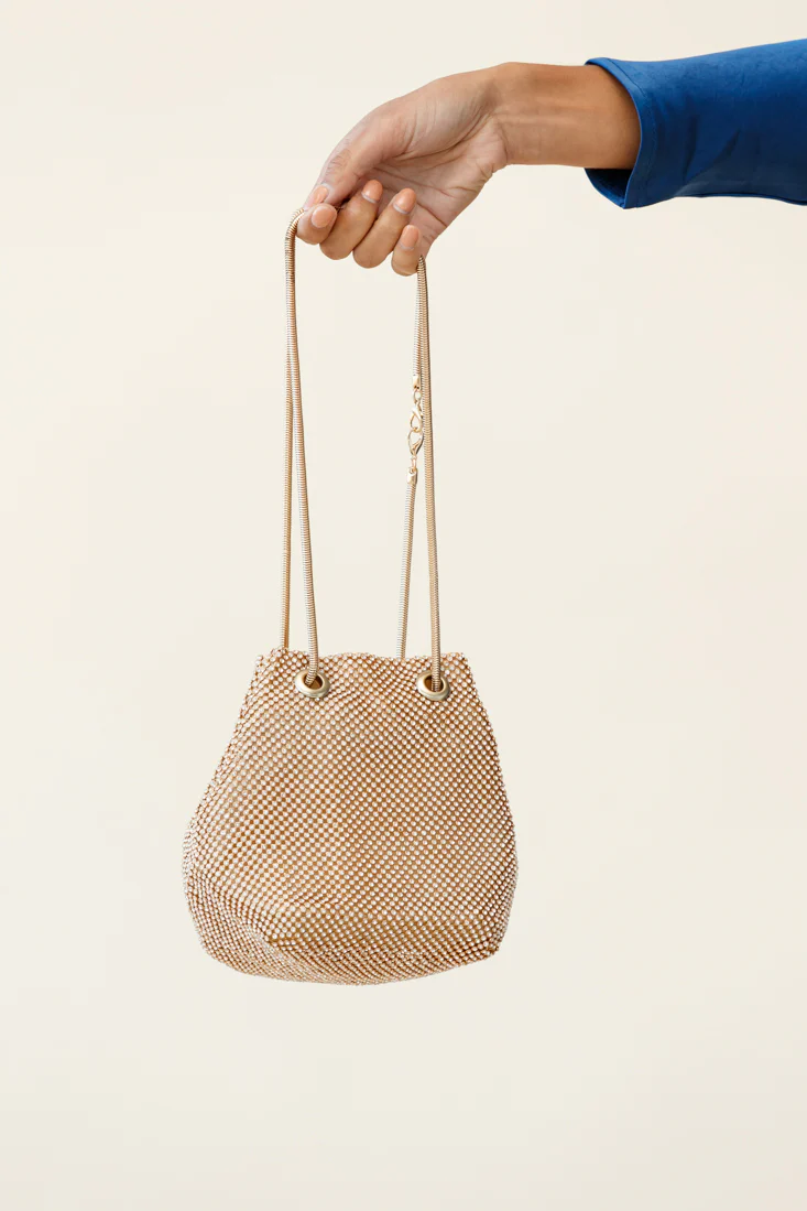 Own The Night Diamante Mesh Bag Gold - Image 3