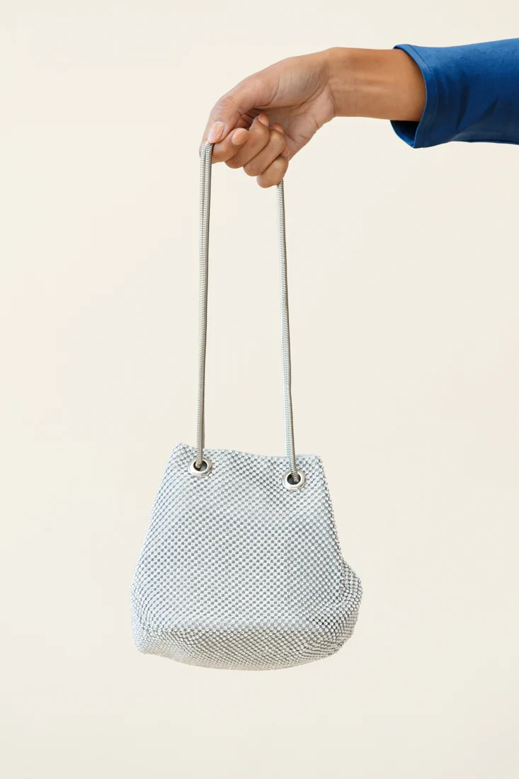 Own The Night Diamante Mesh Bag Silver - Image 3