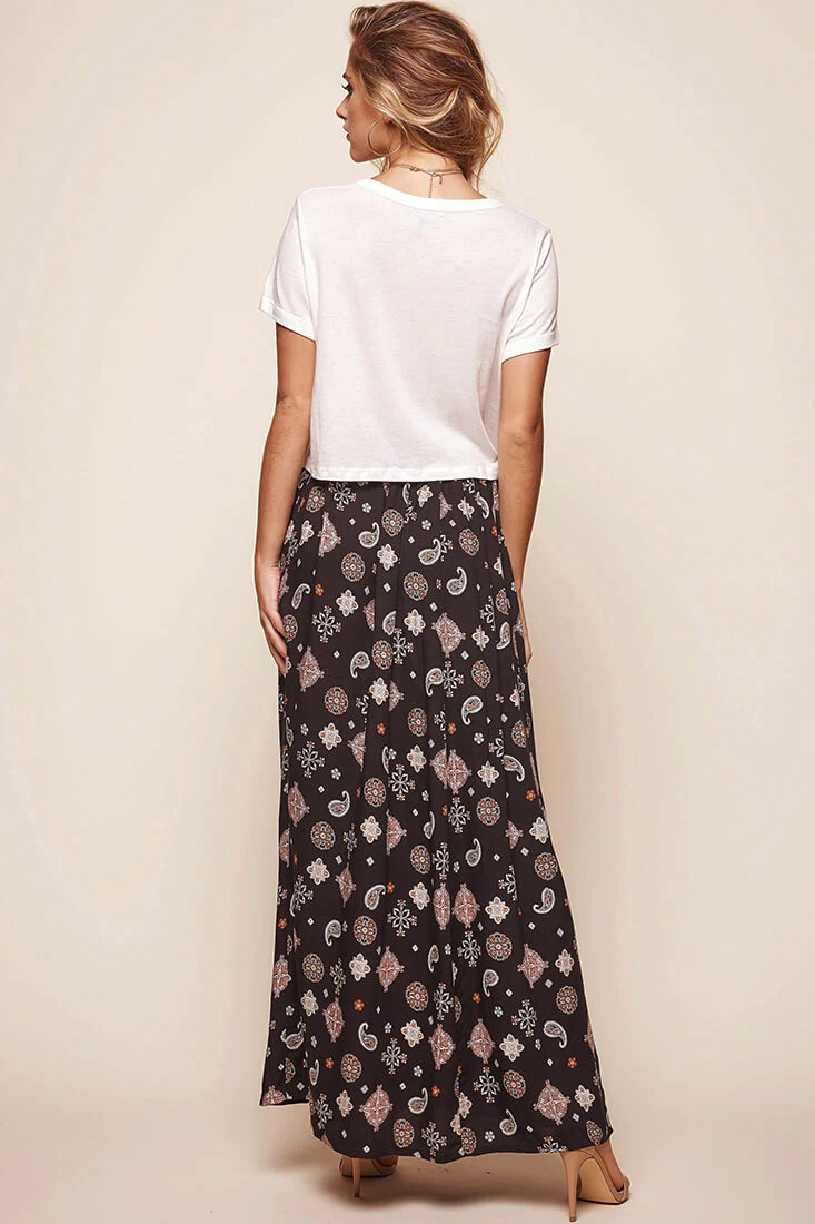 Paisley Split Maxi Skirt Black - Image 5