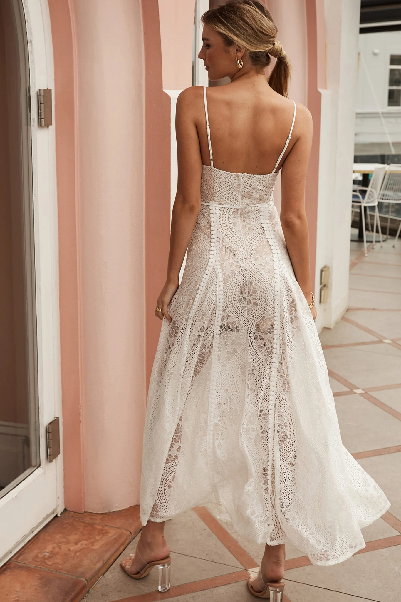 Palm Springs Lace Overlay Maxi Dress White - Image 2