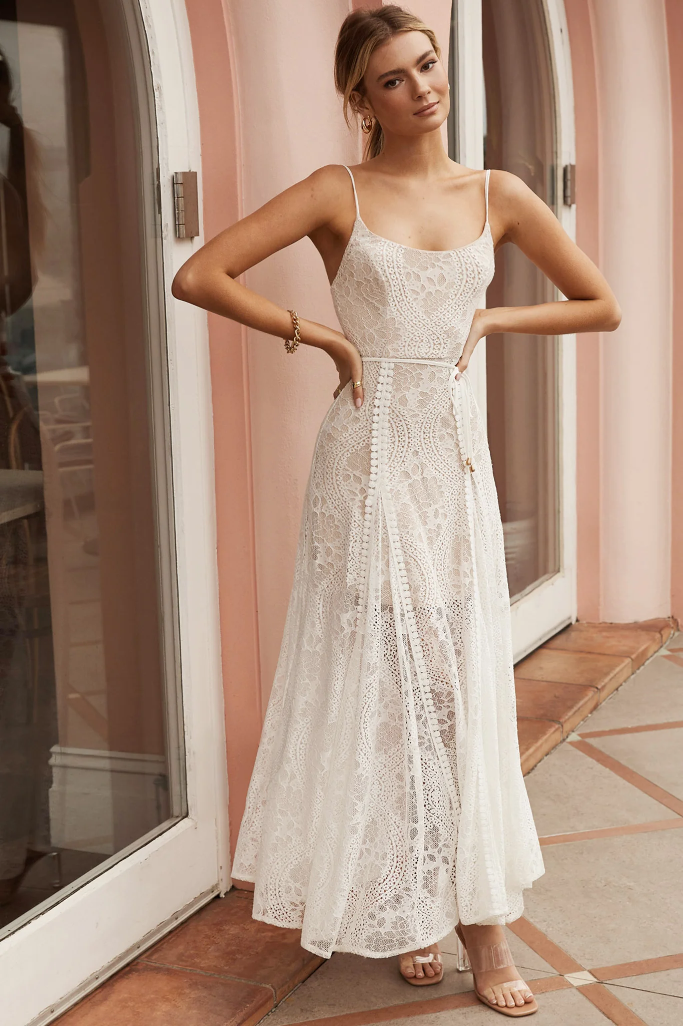Palm Springs Lace Overlay Maxi Dress White - Image 3