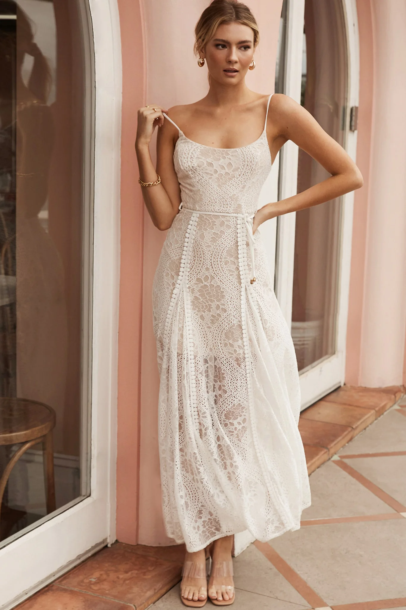 Palm Springs Lace Overlay Maxi Dress White - Image 5