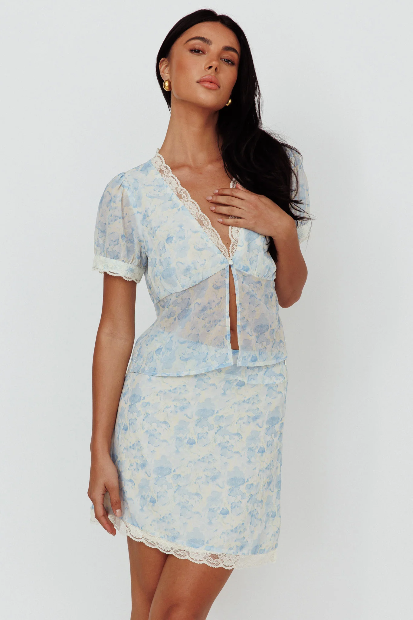 Palmer Lace Trim Mini Skirt Blue - Image 5