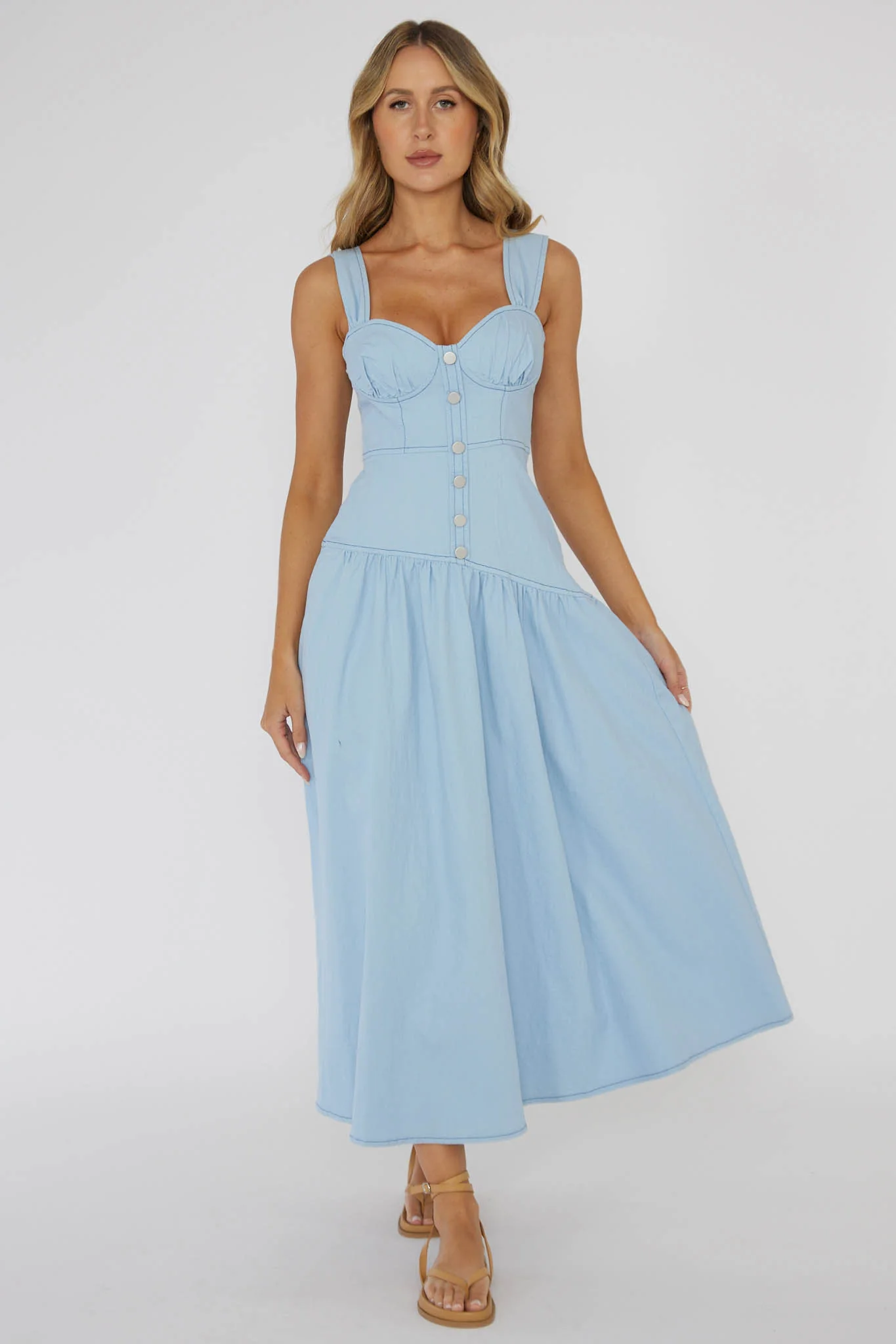 Pansy Flounce Hem Maxi Dress Light Blue - Image 5