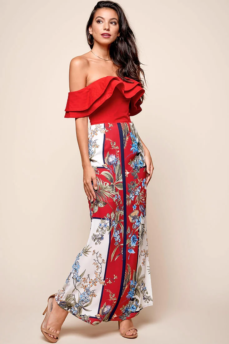 Paradise Side Split Maxi Skirt Red - Image 2